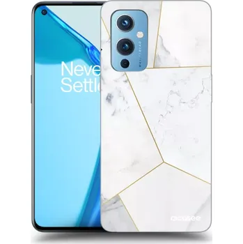 Pouzdro na mobilní telefon Picasee silikonový černý obal pro OnePlus 9 - White tile