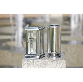 Smuteční dekorace Hřbitovní lampa 01 s Kristem a vázou 02k