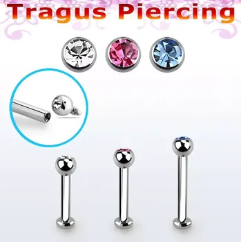 Piercing Labret se krystalem různých délek a barev TLBJBIN3 (Labret z chirurgické oceli 316L s vnitřním závitem, s horním krystalem různých délek a barev TLBJBIN3)
