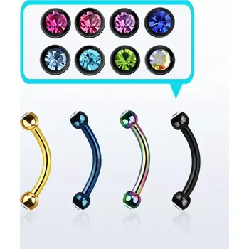 Piercing Banán s kamínkem po obou stranách v různých barvách tyčinky BNETJB25 (Banán z chirurgické oceli s kamínkem po obou stranách v různých barvách a délkách BNETJB25)