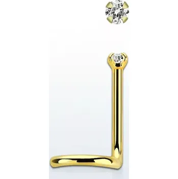 Piercing Zlatý zahnutý Nostril piercing do nosu s barevným kamínkem NWTZR15 (Zlatý zahnutý piercing do nosu s kamínkem z chirurgické oceli NWTZR15)