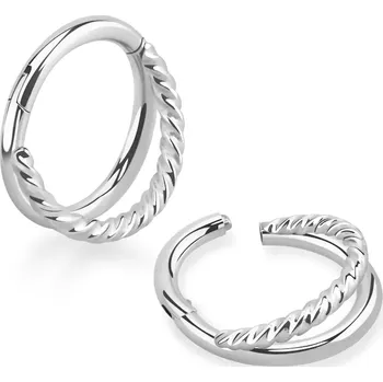 Piercing Stříbrný dvojitý zkroucený kroužek různých délek SGSH12 (Piercing dvojitý různých délek kroucený z chirurgické oceli SGSH12)