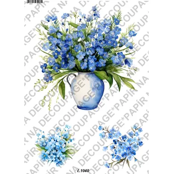 Umělecký papír Rýžový a soft papír na decoupage - Pomněnky - KB01040 Materiál: Soft, Rozměr: A4