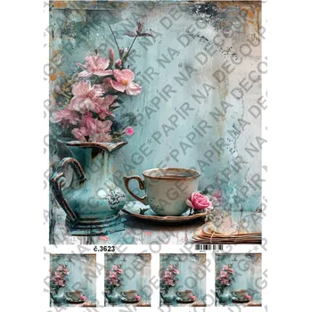 Výtvarný papír Rýžový a soft papír na decoupage - Zátiší vintage - KB03623 Materiál: Rýžový papír, Rozměr: A4