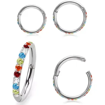 Piercing Otevírací kroužek se zirkony v barvě duhy SGSH10RB (Otevírací kroužek z chirurgické oceli 316L osázený kamínky v barvě duhy SGSH10RB)