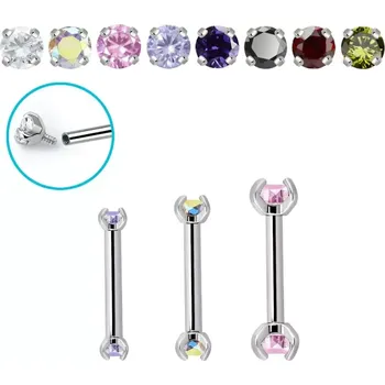 Piercing Rovná činka do piercingu z chirurgické oceli s krystaly – do ucha, bradavky i obočí BBE2CZIN (Piercing rovná činka z chirurgické oceli 316L s třpytivými krystaly – univerzální šperk do ucha, bradavek i obočí BBE2CZIN)