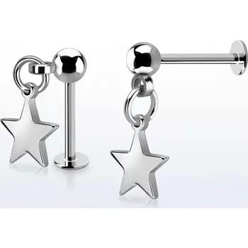 Piercing Labret se hnězdičkou na řetízku LBEB770 (Labret z chirurgické oceli 316L s vnitřním závitem, s hvězdičkou na řetízku LBEB770)