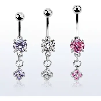 Piercing Piercing do pupíku s kamínkem a řetízkem zakončený kytičkou MCDZ411 (Piercing do pupíku se zirkonem a řetízkem z chirurgické oceli MCDZ411)