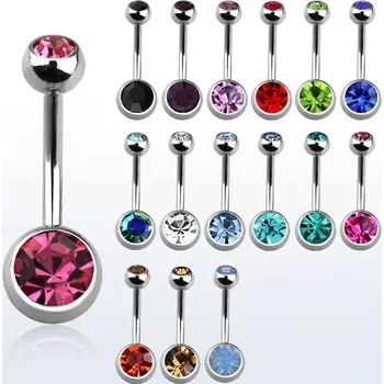 Piercing Ocelový piercing do pupíku s krystalem v různých barvách BN2CG (Piercing do pupíku z chirurgické oceli s kamínkem v různých barvách na obou koncích a v různých délkách tyčinky BN2CG)