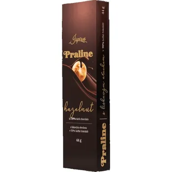 Čokoláda ISPIRITI PRALINE s lískovým ořechem v 70% hořké čokoládě 44g