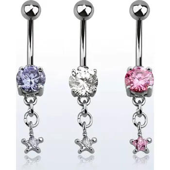 Piercing Piercing do pupíku s kamínkem a řetízkem zakončený hvězdičkou MCDZ585 (Piercing do pupíku se zirkonem a řetízkem z chirurgické oceli MCDZ585)