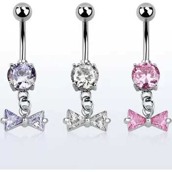 Piercing Banán do pupíku s mašlí v různých barvách a kuličkou MCDZ408 (Banán do pupíku z chirurgické oceli s mašlí v různých barvách a kuličkou MCDZ408)