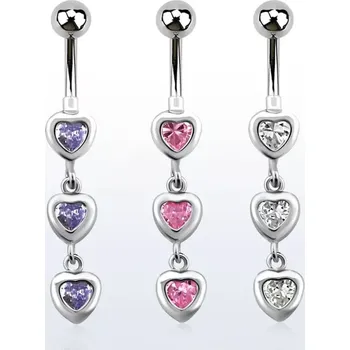 Piercing Šperk do pupku se srdíčky a řetízkem MCDZ350 (Piercing do pupku se zirkony a řetízkem z chirurgické oceli MCDZ350)
