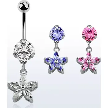 Piercing Banán do pupíku s květinkou v různých barvách a kuličkou BNRZ319 (Banán do pupíku z chirurgické oceli s květinkou v různých barvách a kuličkou BNRZ319)