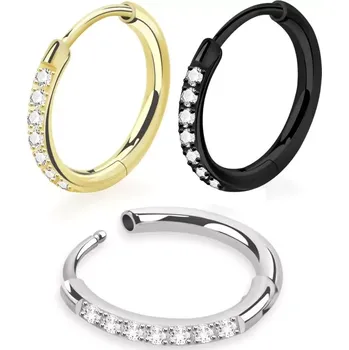 Piercing Otevírací kroužek v různých barvách se zirkony ER276 (Otevírací kroužek z chirurgické oceli 316L osázený zirkony ER276)