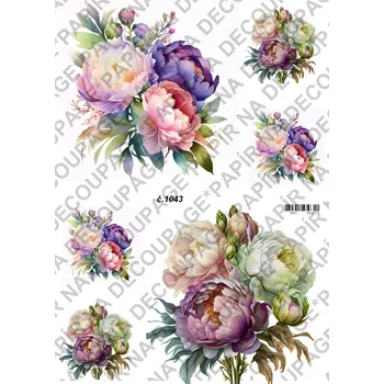 Výtvarný papír Rýžový a soft papír na decoupage - Pivoňky - KB01043 Materiál: Rýžový papír, Rozměr: A4