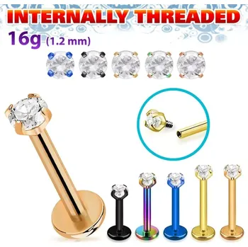Piercing Labret v různých barvách těla a krystalu LBTCZIN (Labret v různých barvách z chirurgické oceli 316L s vnitřním závitem, s horním hrotem osazeným zirkonem LBTCZIN)