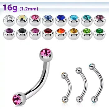 Piercing Banánek s kamínkem (curved barbell) po obou stranách v různých barvách krystalu BNEJB25 (Banánek z chirurgické oceli s kamínkem v po obou stranách v různých barvách a délkách BNEJB25)
