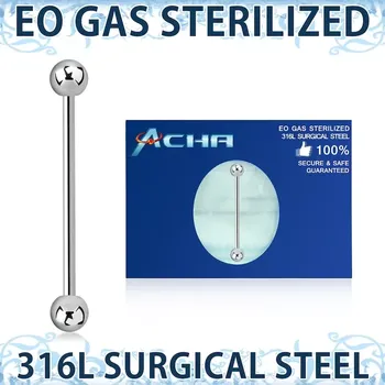 Piercing Industrial činka s kuličkami (sterilizováno) - ZBBIND (Činka z chirurgické oceli s kuličkami po obou stranách - ZBBIND)