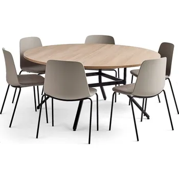 Jídelní set Sestava VARIOUS + LANGFORD, 1 stůl a 6 šedých židlí