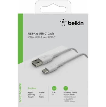 Datový kabel Belkin USB-C/USB-A kabel 1m PVC, bila CAB001bt1MWH