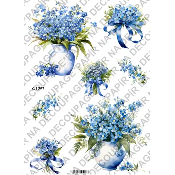 Umělecký papír Rýžový a soft papír na decoupage - Pomněnky - KB01041 Materiál: Soft, Rozměr: A4