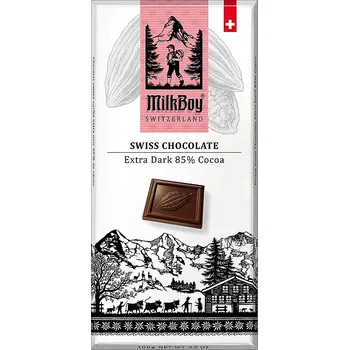 Cukrovinka Švýcarské čokolády Milkboy MILKBOY SWISS Hořká čokoláda 85% Extra Dark 100g