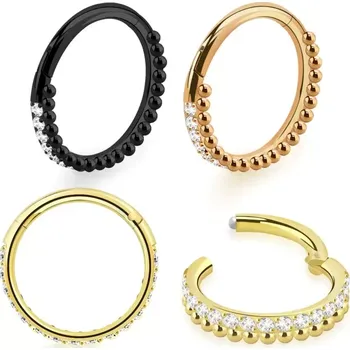 Piercing Barevný kroužek s dvojitou řadou kamínků a kuliček SGTSH43 (Kroužek s dvojitou řadou kamínků a kuliček v různých barvách SGTSH43)