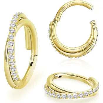 Piercing Zlatý kroužek dvojitý různých délek s krystaly SGSH45T (Piercing dvojitý různých délek s krystaly SGSH45T)