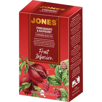 Čaj JONES Black Pomegranate & Raspberry přebal 25x2g