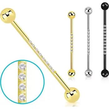 Piercing Industriál s řadou kamínků BBINDZ (Industriál s řadou kamínků z chirurgické oceli s kuličkami po obou stranách různých barev BBINDZ)