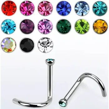 Piercing Zahnutý piercing do nosu z chirurgické oceli s kamínky v různých barvách NSC18 (Zahnutý piercing do nosu z chirurgické oceli s kamínky v různých barvách NSC18)