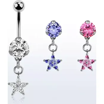 Piercing Piercing do pupíku s hvězdičkou na řetízku BNRZ413 (Piercing do pupíku s hvězdičkou ze zirkonu na řetízku BNRZ413)