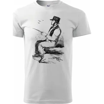 Pánské tričko Kreslený pán s kloboukem na rybách - Triko extra velké (5-8XL) - 6XL ( Bílá )