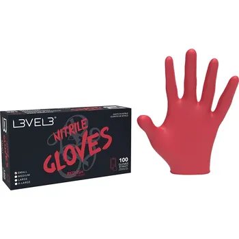 Pracovní rukavice Červené profesionální nitrilové rukavice L3VEL3 Nitrile gloves L- Red 100ks