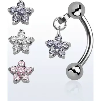 Piercing Banánek do pupíku s květinou v různých barvách a kuličkami BNER61 (Banánek do pupíku z chirurgické oceli s květinou v různých barvách a kuličkami BNER61)