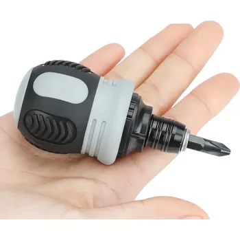 Sada nářadí Mini ráčnový šroubovák s třícestným přepínáním režimu, výměnnou hlavicí a protiskluzovou rukojetí o rozměru 78 x 41 mm pro přesné práce