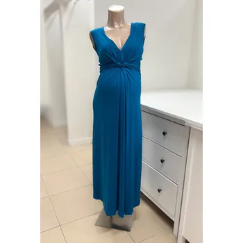Těhotenské šaty Mama L'amour Elegantní těhotenské a kojící šaty s předním uzlem 3v1 Jo nebesky modré MAXI Velikost: S