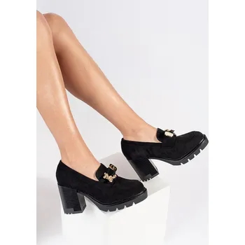 Dámské polobotky Černé dámské polobotky na podpatku s kovovým zdobením