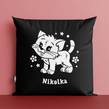 Dekorativní polštářek Polštář Kočička se jménem černý