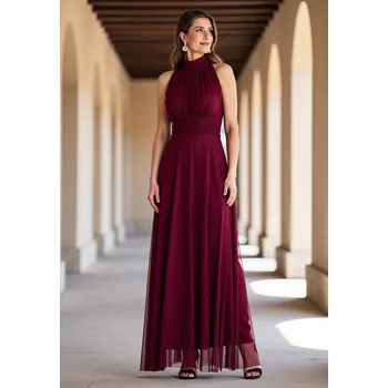 Dámské šaty Vínové dámské maxi šaty s odhalenými rameny M1173 Deep Red Velikost: S/M