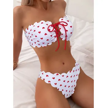 Dámské plavky Dvoudílné plavky se srdíčky Barva: Bílá, Velikostní tabulka: XL