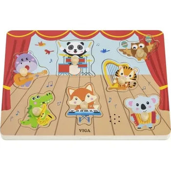 Hračka pro nejmenší Viga Dřevěná vkládačka zvuková zvířátka a hudební nástroje