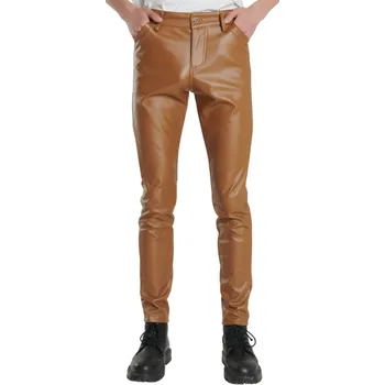Pánská móda Pánské kalhoty z umělé kůže Slim fit Moderní styl Elegantní vzhled Pohodlné kalhoty Slim střih Módní pánské oblečení Elegantní kalhoty hnědá 29