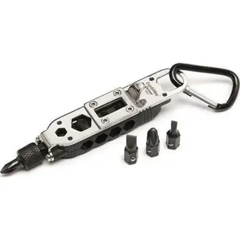 Sada nářadí Multifunkční kapesní šroubovák s karabinou a 4 bity, otvírákem a úložným prostorem pro bity vhodný na kolo, kempování nebo opravy v terénu