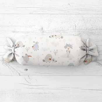Dekorativní polštářek Dětský polštář válec bonbon Sandra SA-614 Veselí ptáčci na bílém 15x60 cm