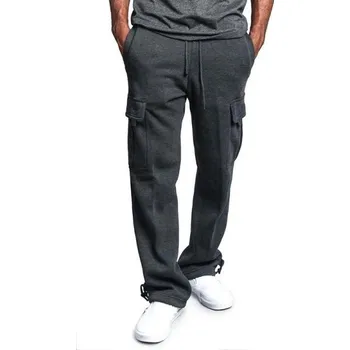 Pánské tepláky s více kapsami Rovný střih Stahovací šňůra Pohodlné sportovní kalhoty Volnočasové tepláky Moderní pánská móda tmavě šedá M