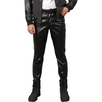 Pánské kalhoty Pánské kalhoty z umělé kůže Slim fit Moderní styl Elegantní vzhled Pohodlné kalhoty Slim střih Módní pánské oblečení Elegantní kalhoty černá 29