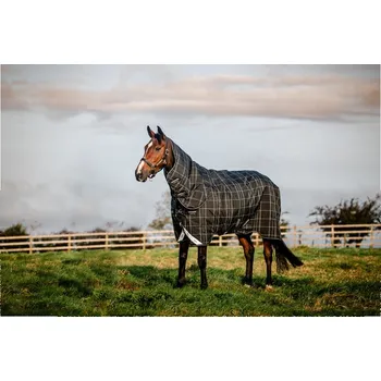 Deka pro koně Deka výběhová Rhino Plus Bundle 2v1, s krkem, 0 g + 200 g, black check/black & white Délka zad: 125 cm