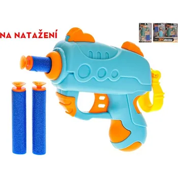 Dětská zbraň Pistole 10,5cm na natažení s pěnovými náboji 3ks a terčem 2barvy